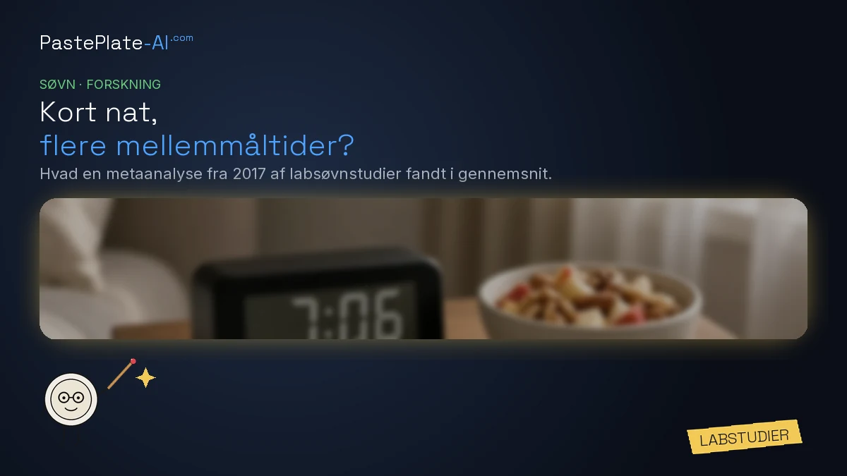 En tegnet tallerkenfigur med en pegepind ved siden af titlen „Kort nat, flere snacks?" og et gult label: Labstudier.