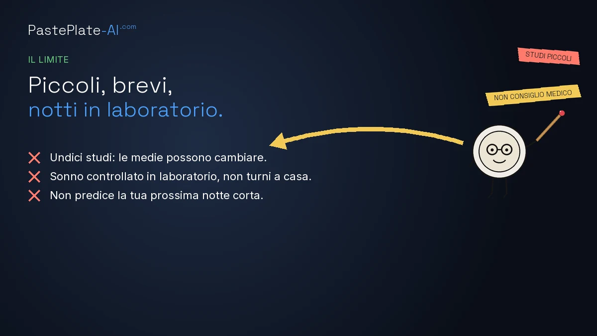 Scheda intitolata «Il limite: piccolo, breve, notti di lab» con punti su numero di studi, ambiente di lab e schema personale.