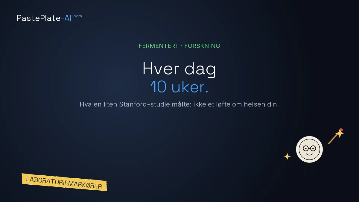 En tegnet tallerkenfigur med en pekepinne ved siden af titlen «Hver dag i 10 uger." og et gult label: Labmarkjører.