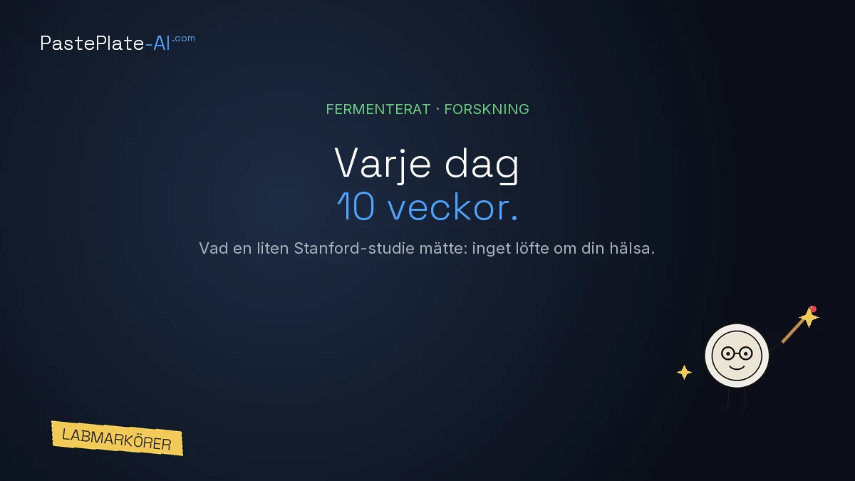 En tecknad tallriksfigur med en pekpinne bredvid rubriken «Varje dag i 10 veckor.» och en gul etikett: Labmarkörer.