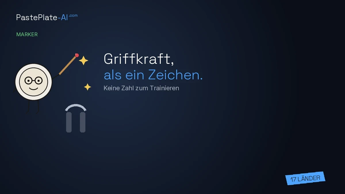 Maskottchen links mit einem Handtrainer, Titel rechts, blauer Tag 17 Länder.