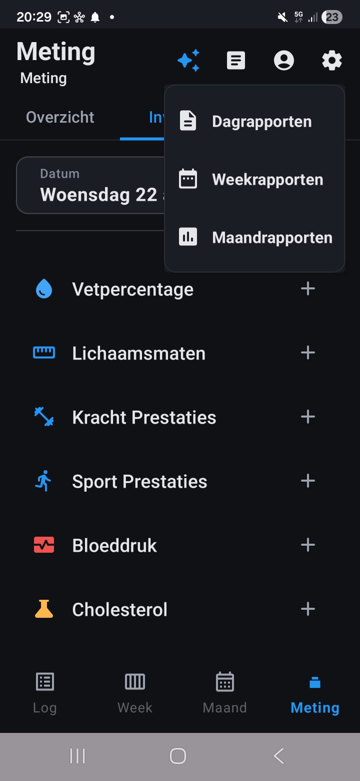 Profile screen with goal selection and longevity toggle.
