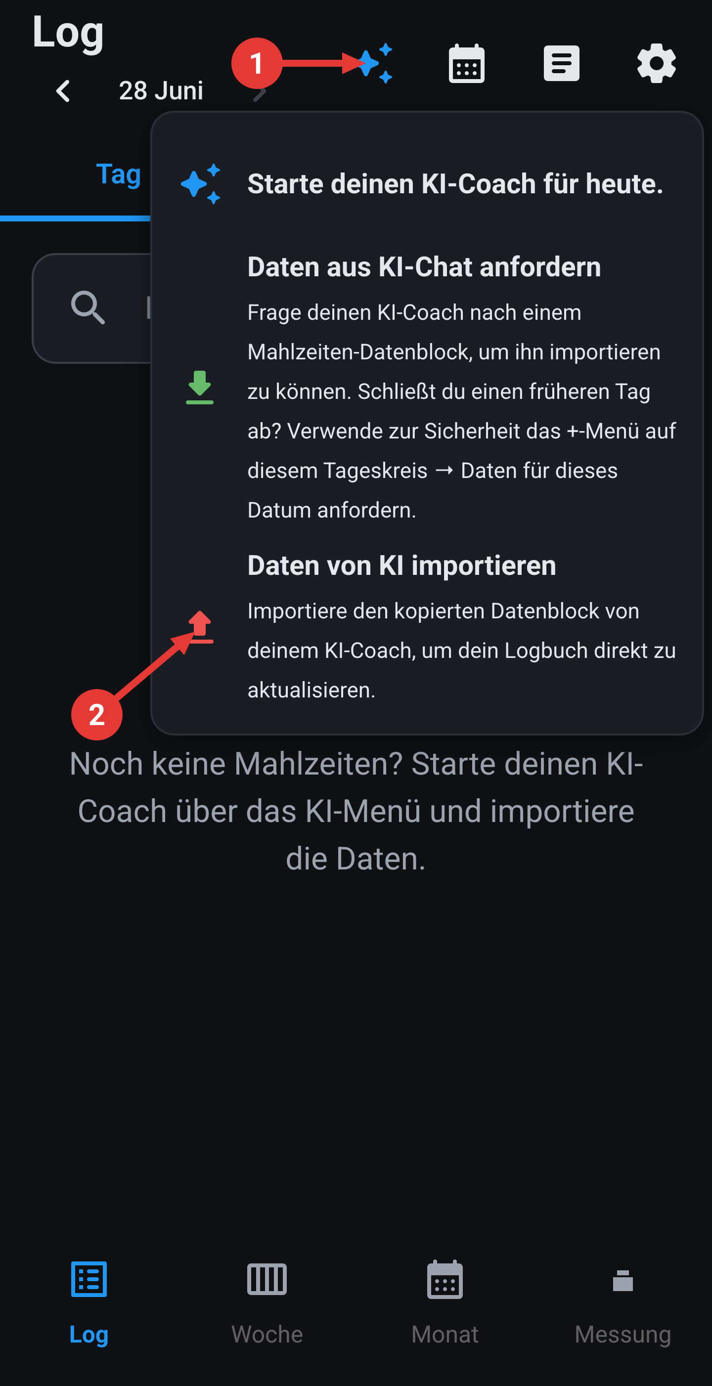 KI-Menü: Daten von KI importieren.