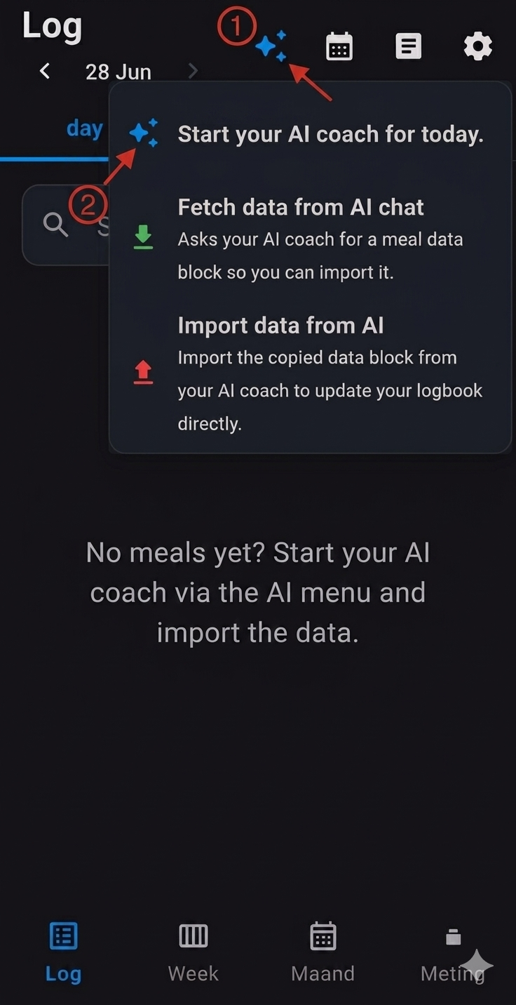 AI menu: Start your AI coach for today.