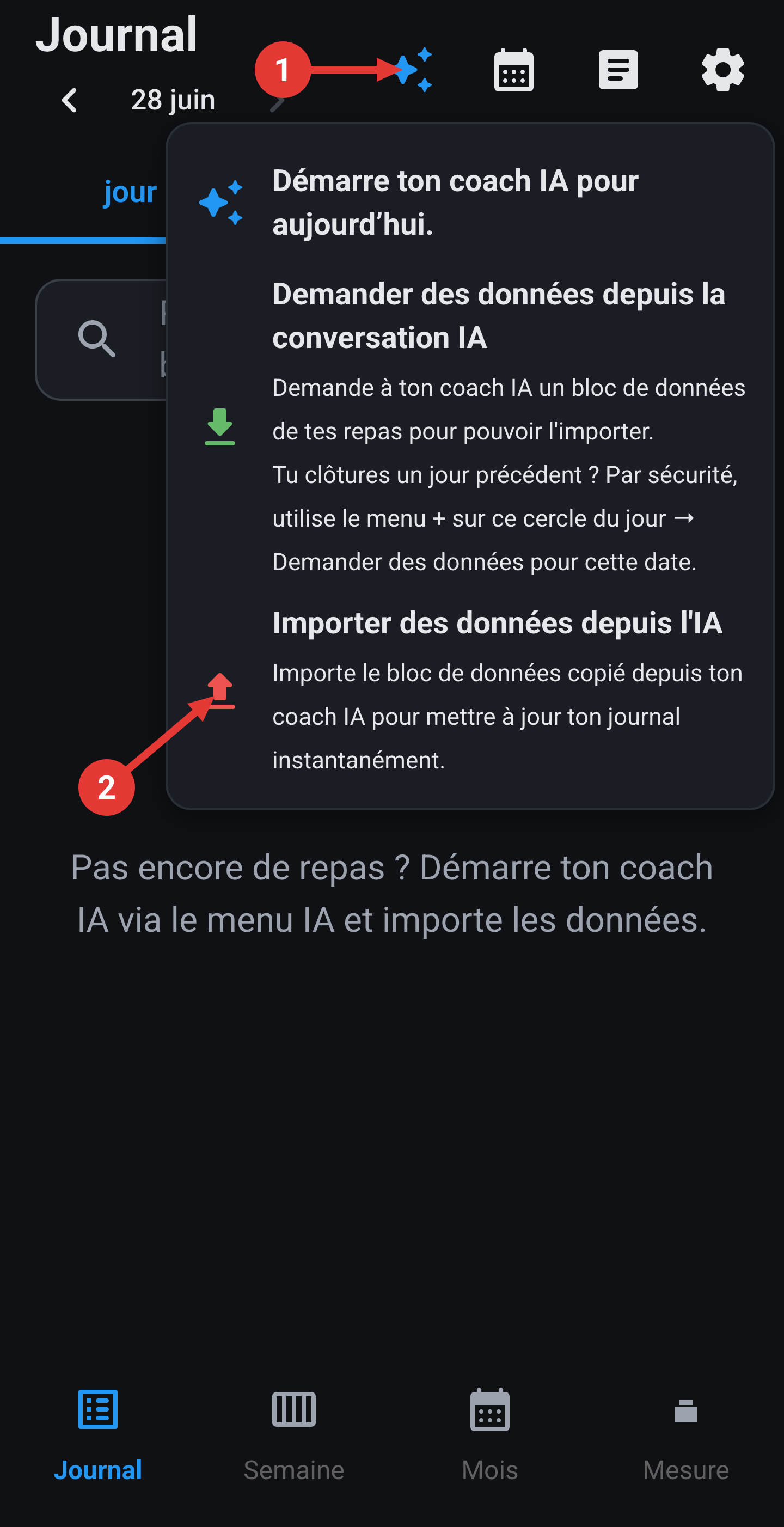 Menu IA : Importer des données depuis l'IA.