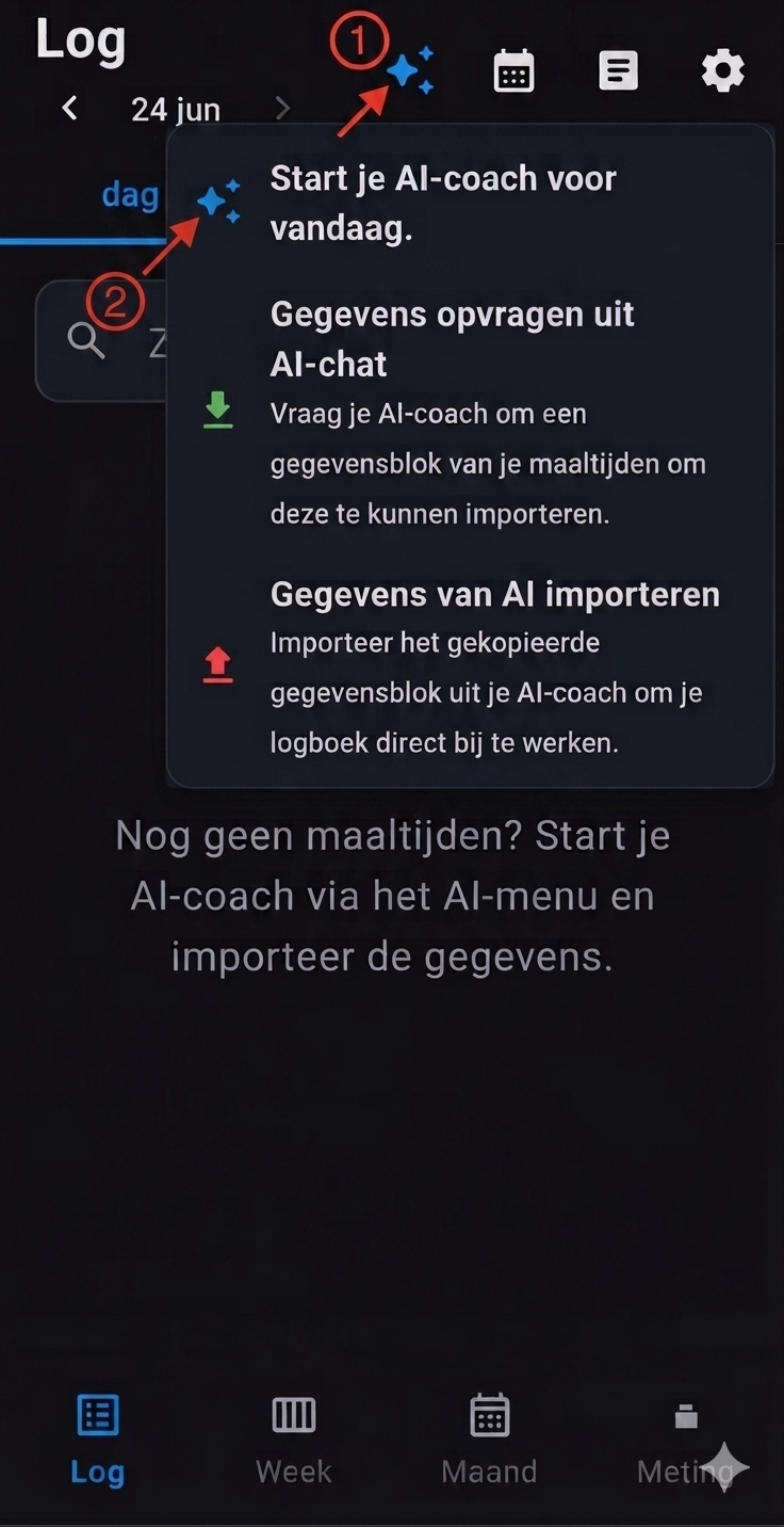 AI-menu: Start je AI-coach voor vandaag.